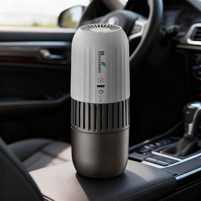 BOSSWELL博士韋爾 K-19 POKE AIR 可攜式滅菌清淨機，輕巧僅300g，適合車用或桌上放置。搭載HEPA與活性碳濾網，抑菌去除過敏原、細菌與病毒。易開式濾網設計，低噪音低功率運作，按鍵式控制，USB電源供電，適用-10°C至+60°C環境，臺灣製造，1年保固。完美守護您與家人的空氣健康！