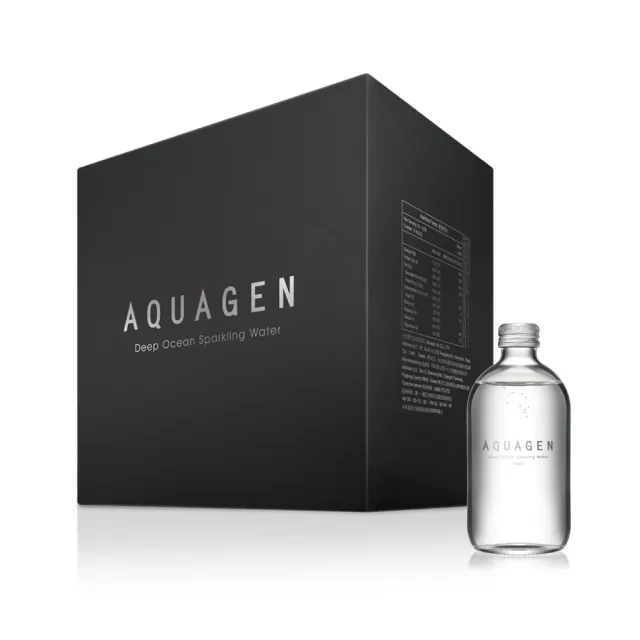 【AQUAGEN】無糖零熱量 海洋深層氣泡水/氣泡飲 330mlx24入/箱購(補充礦物質/香檳口感/質感黑箱)