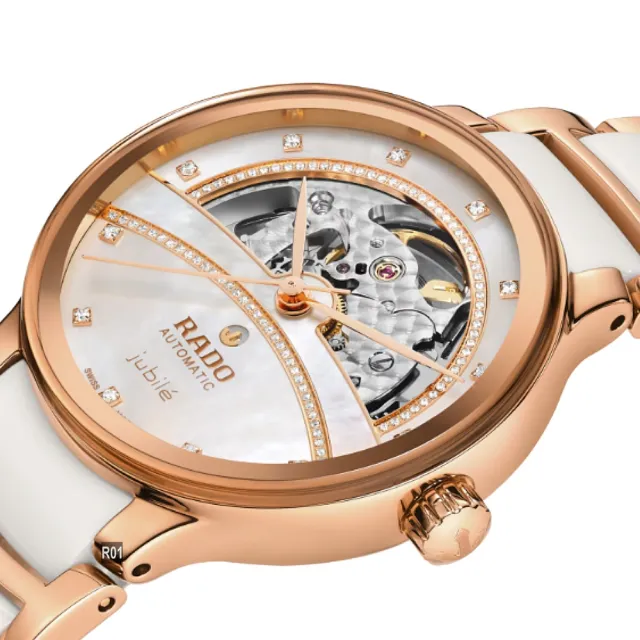 【Rado 雷達表】限定款 Centrix晶萃鏤空機械 白陶瓷98顆真鑽鵲橋35㎜ R01(R30029932)