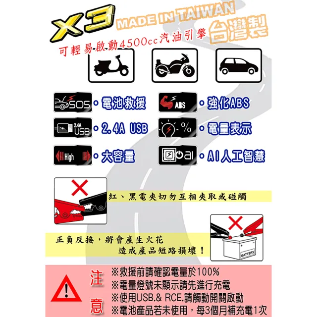 【CSP 哇電 X3】哇電X3電源供應器 救援器 電霸 緊急啟動器 緊急啟動電源(道路救援 汽油 USB充電  12V電池)