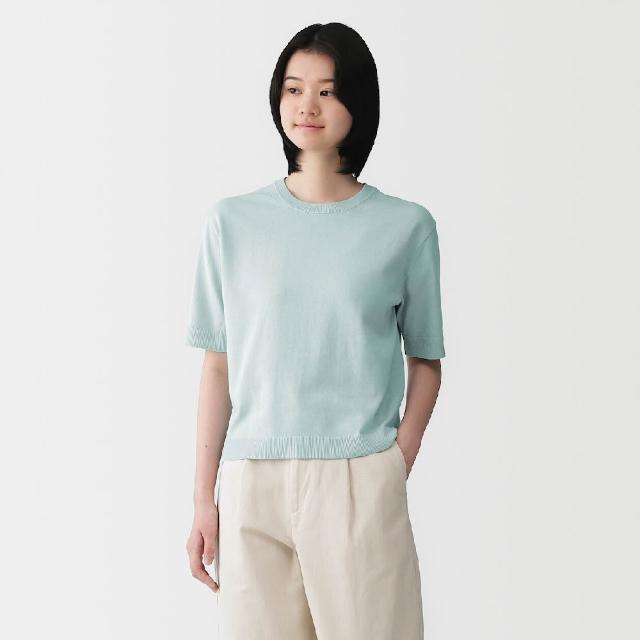 【MUJI 無印良品】女強撚棉五分袖針織衫(深灰/黑色/米黃/淺綠)