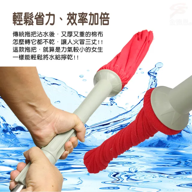 【金德恩】一支 自擰式乾溼兩用旋轉拖把(132公分 隨機色 乾溼拖把 兩用拖把 旋轉 拖把 旋轉拖把)