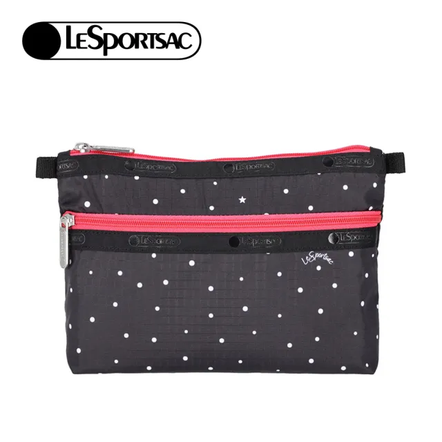 【Lesportsac】Cosmetic Clutch 雙層拉鍊化妝包 收納袋 盥洗包 女包(俏皮圓點)