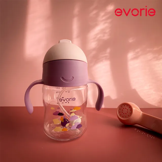 【Evorie】Tritan 200mL300mL雙色學飲吸管水杯組 (總代理公司貨/微笑水杯)