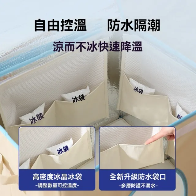 【Quality 聚家】降溫寵物窩 寵物空調房 寵物冰屋 夏季寵物窩 冷氣窩中號（三面冰袋/防潮內袋/藤編涼席墊）