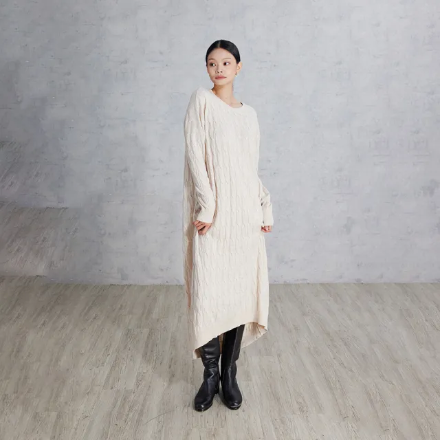 【giordano ladies】25FW 麻花落肩剪裁連衣裙(02465543)