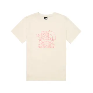 【The North Face】北面女款米白色胸前圖案印花短袖T恤｜8GXEQLI