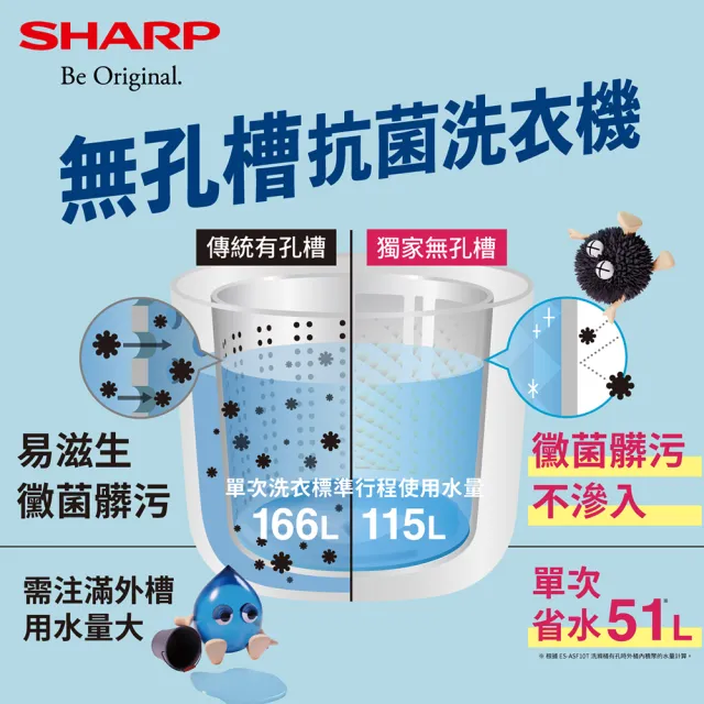 【SHARP 夏普】家電快配12公斤無孔槽變頻直立式洗衣機(ES-ASG12T)