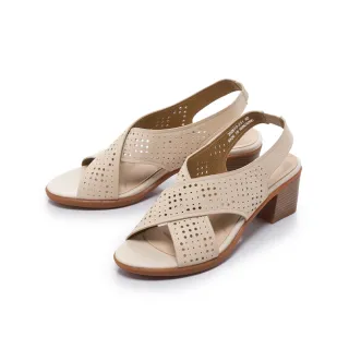 【FAIR LADY】芯太軟 鏤空雕花交叉帶粗中跟涼鞋(奶油/2B2670 女鞋)