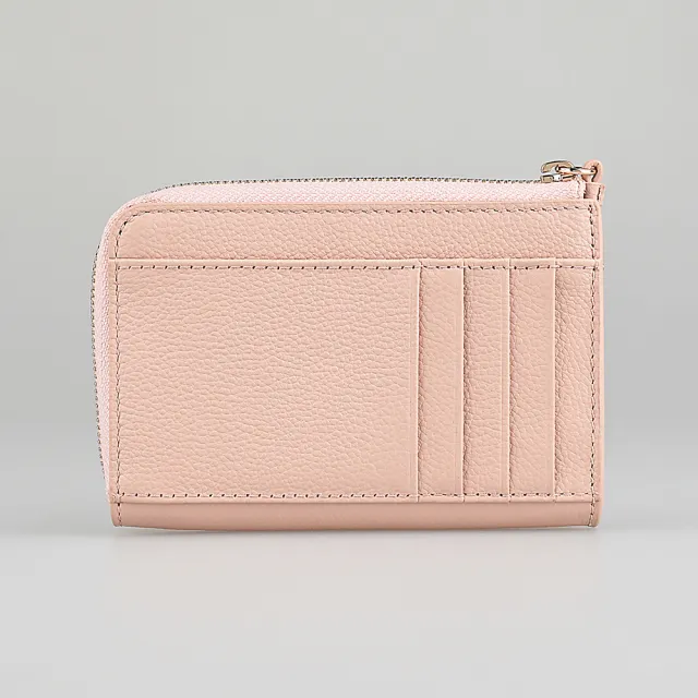 【FURLA 芙拉】FURLA Goccia大寫英文LOGO粒面牛皮內搭尼龍4卡L型拉鍊零錢包(中/粉米色)