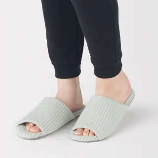 【MUJI 無印良品】凹凸織前開拖鞋(藍色/淺綠)