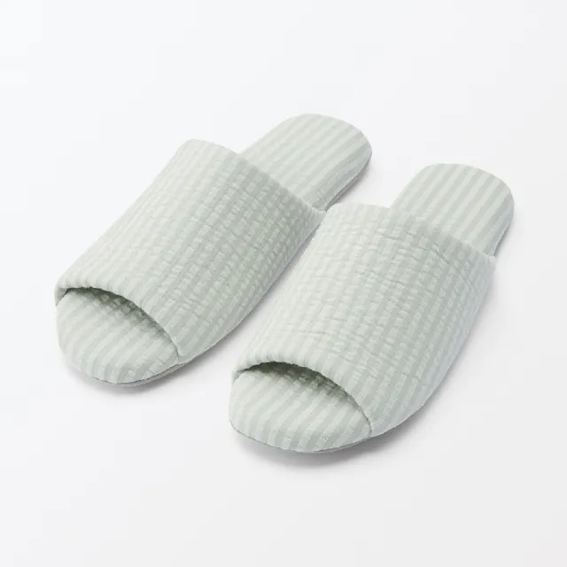 【MUJI 無印良品】凹凸織前開拖鞋(藍色/淺綠)