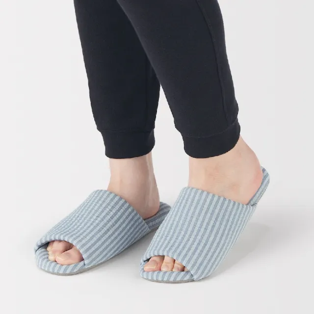 【MUJI 無印良品】凹凸織前開拖鞋(藍色/淺綠)