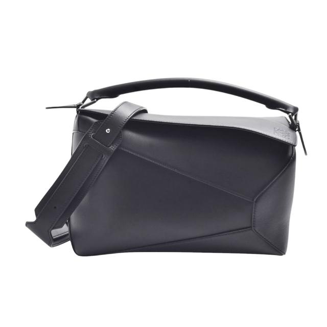 【LOEWE 羅威】經典Puzzle Edge系列幾何拼接設計小牛皮手提/肩背包(中號-黑色)