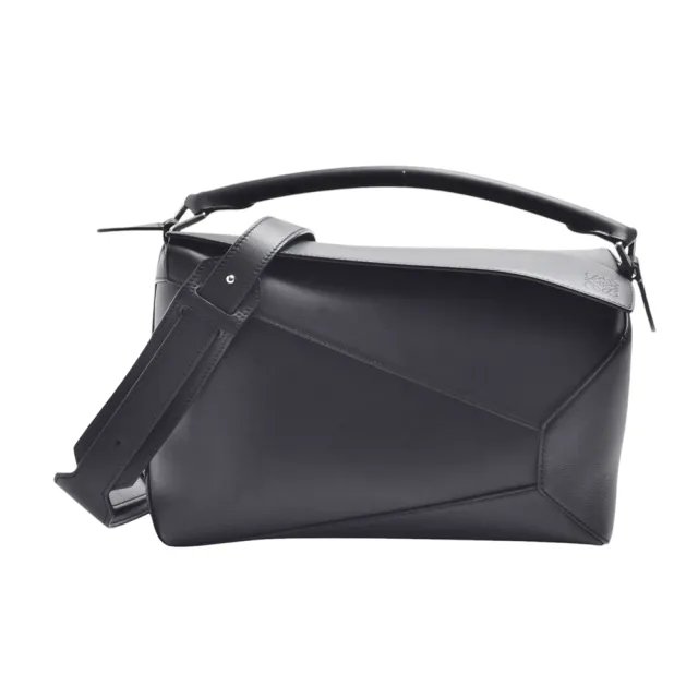 【LOEWE 羅威】經典Puzzle Edge系列幾何拼接設計小牛皮手提/肩背包(中號-黑色)