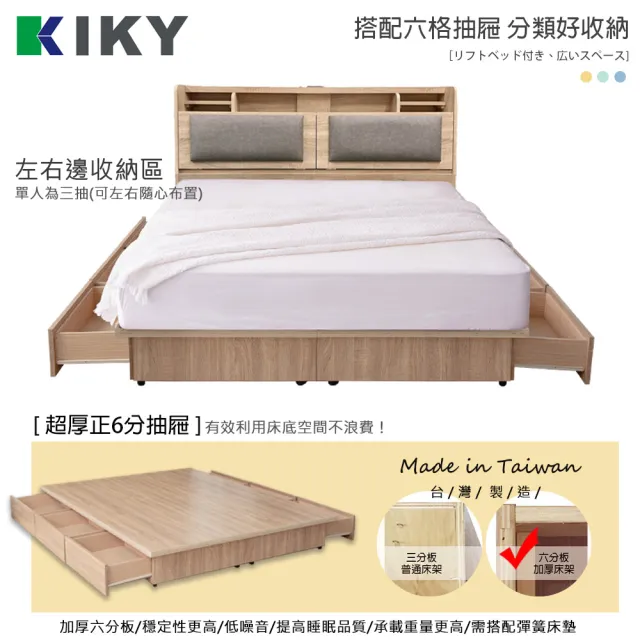 【KIKY】伽羅夜燈插座收納二件組雙人5尺(床頭箱+六分抽屜床底)