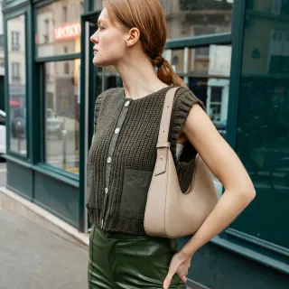 【uniarts】歐系設計KIRA真皮手提單肩包(粉膚)