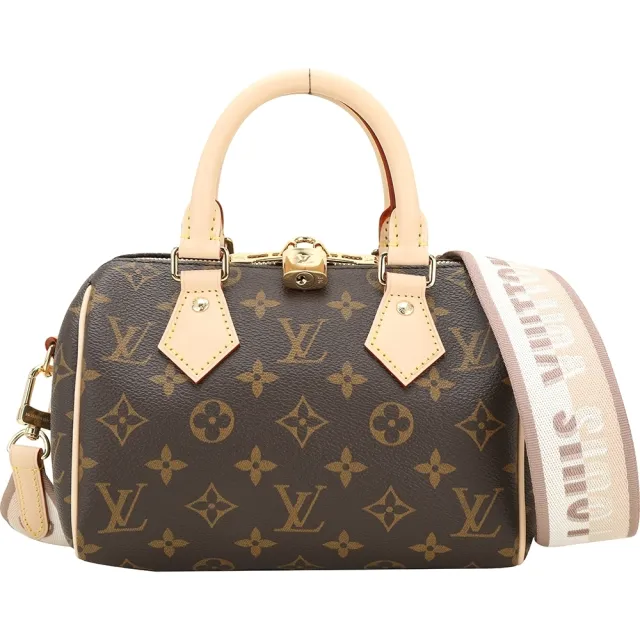 【Louis Vuitton 路易威登】M46222 Speedy Bandouliere 20 字母編織背帶經典帆布波士頓包(米棕)