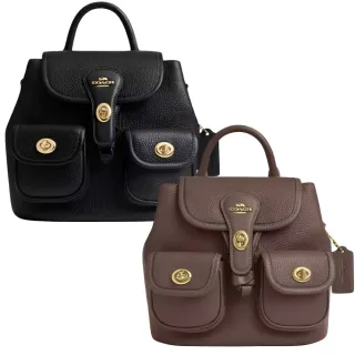 【COACH】新款 HADLEY 迷你金標掀蓋荔枝皮革小後背包 兩色可選 (coach 女包 女包包 女用包)