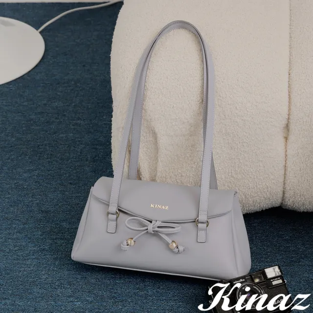 【KINAZ】蝴蝶結金屬球掀蓋分層肩背法棍包-海鹽軟糖-糖球系列