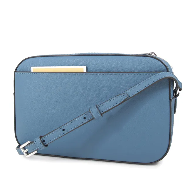 【Michael Kors】防刮皮革銀色鏈帶斜背方包(灰藍色)