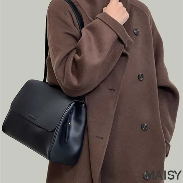 【MAISY】時尚真皮多隔層通勤枕頭包 肩背包 托特包 ( 棕色 / 咖啡色 / 黑色 )