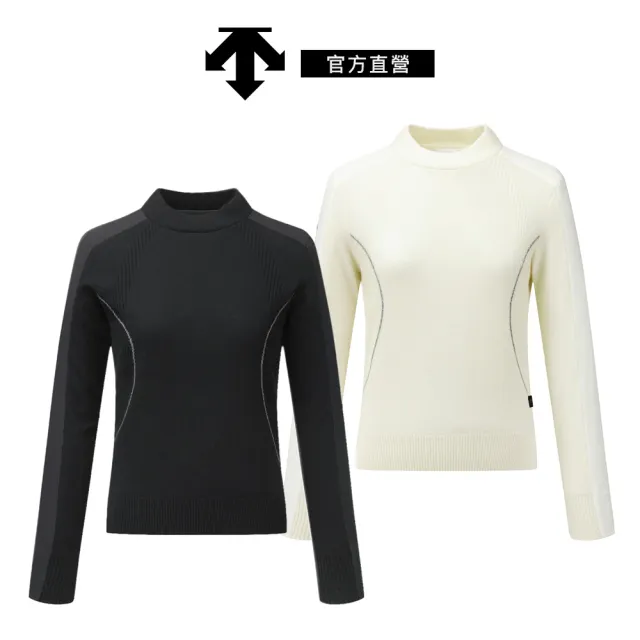 【DESCENTE】GOLF 迪桑特 女士 羊毛拼接高爾夫長袖上衣(黑色/白色)