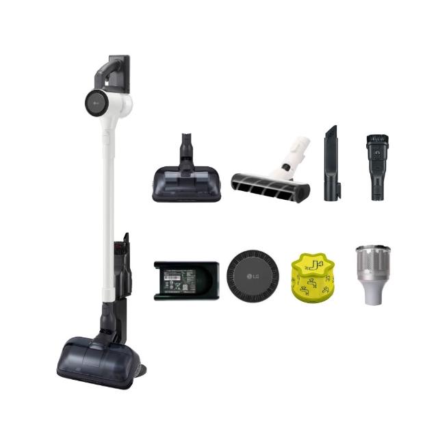  LG樂金 A7-LITE 無線直立式及手持式吸塵器，白色系設計輕巧僅1.97kg，尺寸251 x 1026 x 242mm，配備可洗式集塵筒，電池供電，適合日常清潔。產地其他國家，享1年保固，BSMI認證R3A062，強效吸塵不費力。 