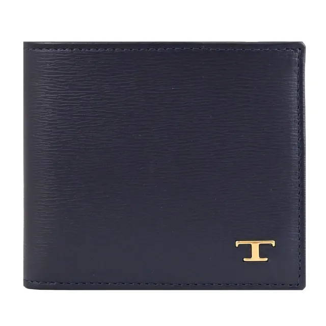 【TOD’S】TODS 復古T LOGO水波紋小牛皮雙層8卡短夾(深藍)