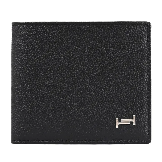 【TOD’S】TODS DOUBLE T 品牌雙T荔枝小牛皮雙層8卡短夾(黑)