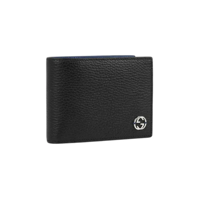 【GUCCI 古馳】金屬縫線雙G Logo 多卡層雙色短夾(黑色/藍色)