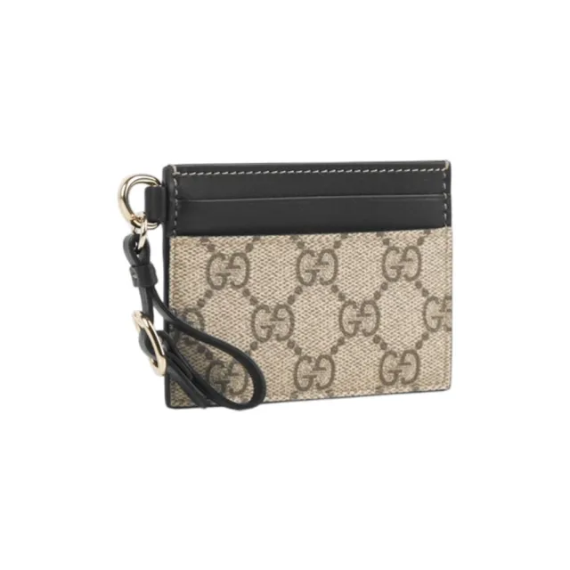 【GUCCI 古馳】GG Emblem 塗層帆布及皮革卡片夾/名片夾(米色/黑色)