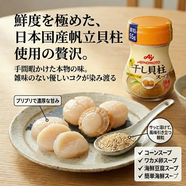 【Ajinomoto 味之素】3罐入干貝味調味粉55g/罐人氣速溶高湯粉即溶調味料海鮮濃縮鮮甜提味炒菜煮湯煲湯料理