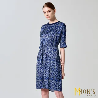 【MON’S】名品印花冰絲洋裝(直)