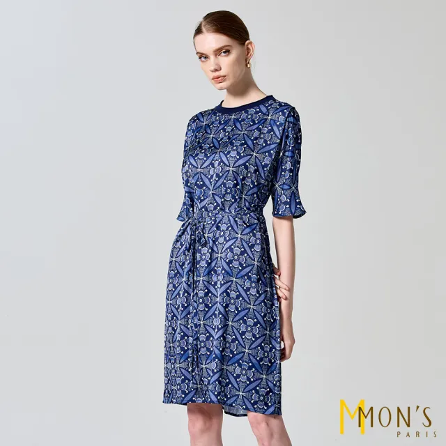 【MON’S】名品印花冰絲洋裝(直)