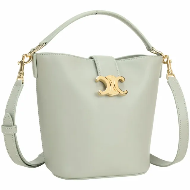 【CELINE】賽琳 LOUISE 小型 小牛皮手提 斜背兩用水桶包-灰綠(肩背包 手提包 水桶包)