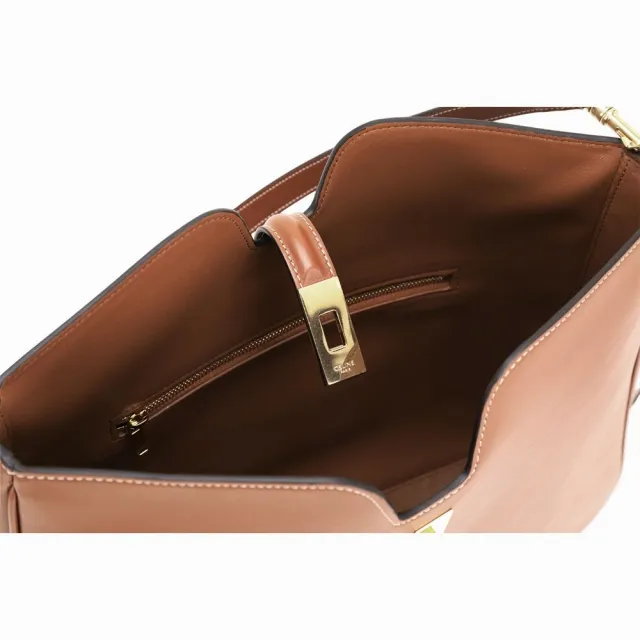 【CELINE】賽琳 Camille 16 Soft 中型 旋扣柔軟小牛皮肩背流浪包-黃褐棕(肩背包 手提包 流浪包)