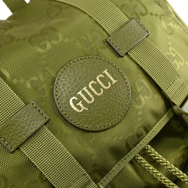 【GUCCI 古馳】新版經典雙G緹花三口袋翻蓋束口旅用包後背包(綠)
