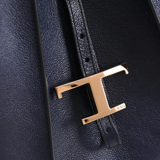 【TOD’S】TODS T Timeless 金屬T LOGO小牛皮附萬用袋大托特包(深藍)