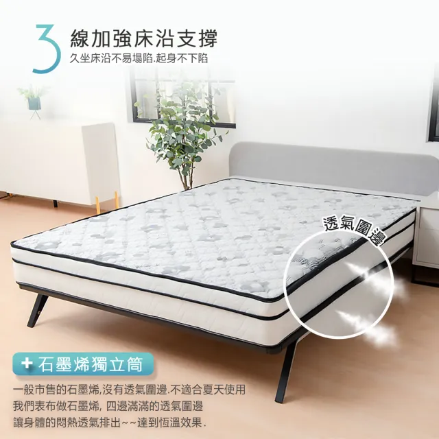 【KIKY】台灣製雙人加大奈米石墨烯透氣硬式獨立筒床墊6x6.2尺x21cm-烏克蘭