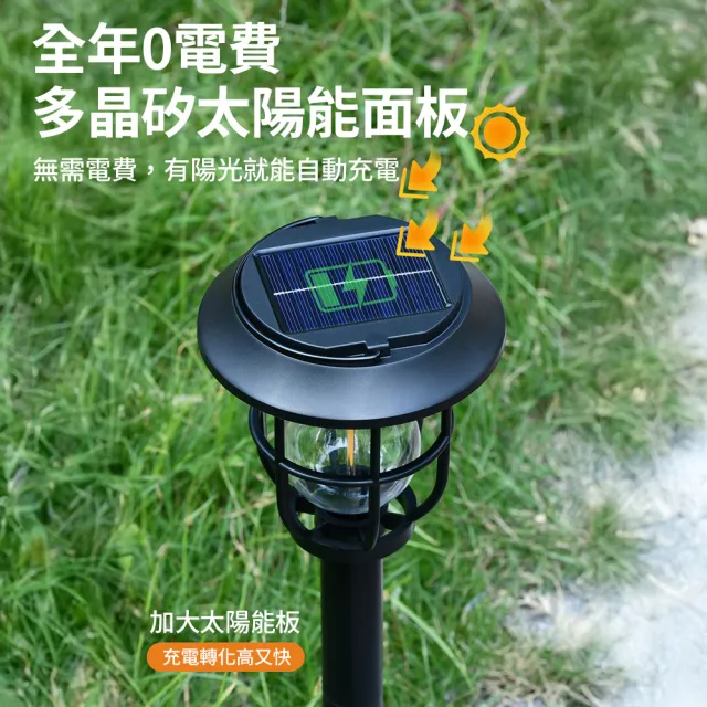 媽媽咪呀 2入 三合一鎢絲太陽能感應燈 智慧光控三段可調 戶外燈(插地燈 露營燈 壁燈 吊燈)