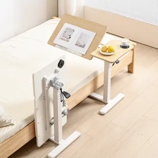 【慢慢家居】ALL in 1 雙桌面附輪氣壓升降桌-無段翻轉+緩降摺疊(邊桌 電腦桌)