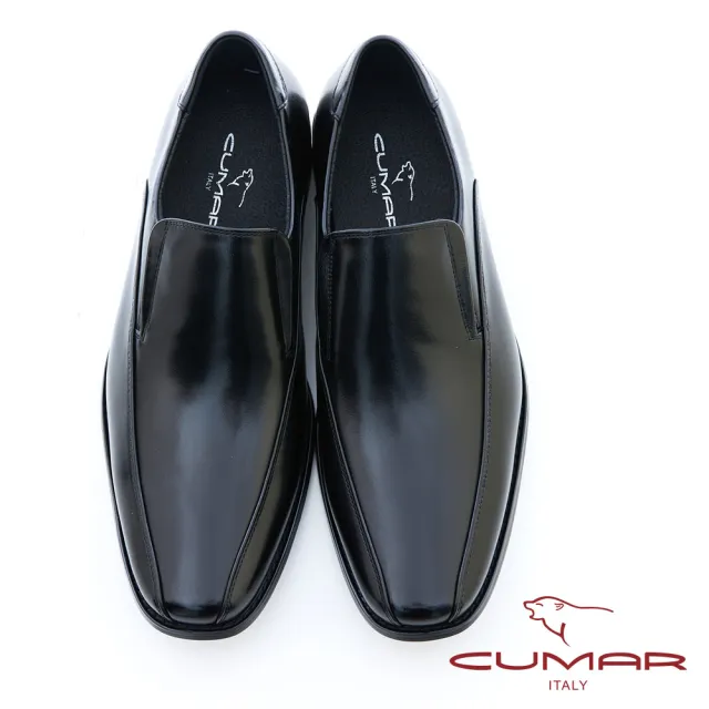 【CUMAR】素面一腳蹬氣墊皮鞋(黑色)
