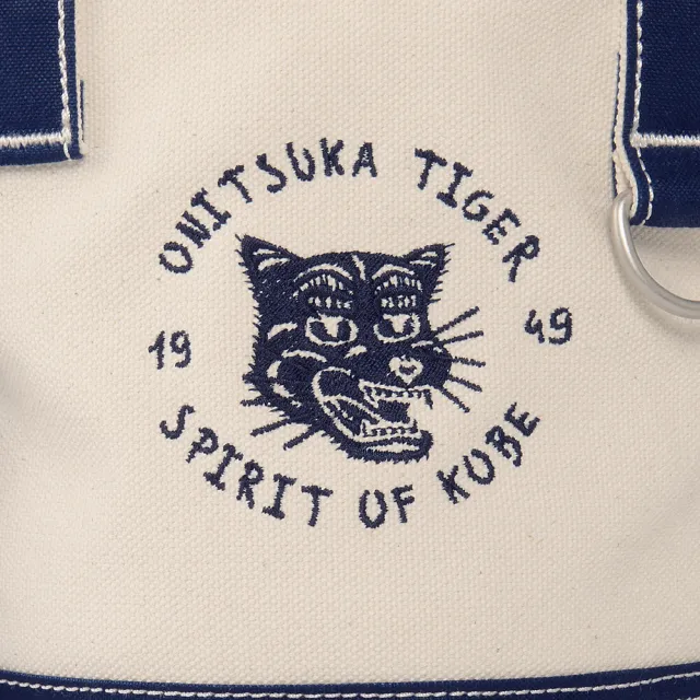 【Onitsuka Tiger】鬼塚虎 官方旗艦店 深藍色虎頭刺繡圓筒托特包(3183B263-701)