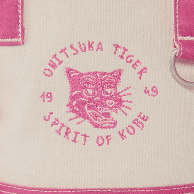 【Onitsuka Tiger】鬼塚虎 官方旗艦店 粉色虎頭刺繡圓筒托特包(3183B263-700)