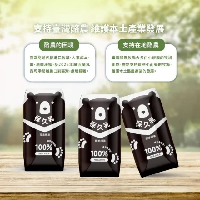 【臺北市立動物園】100%保久乳 200ml*2箱_共48入_成分無調整 100%生乳使用(台灣黑熊款)