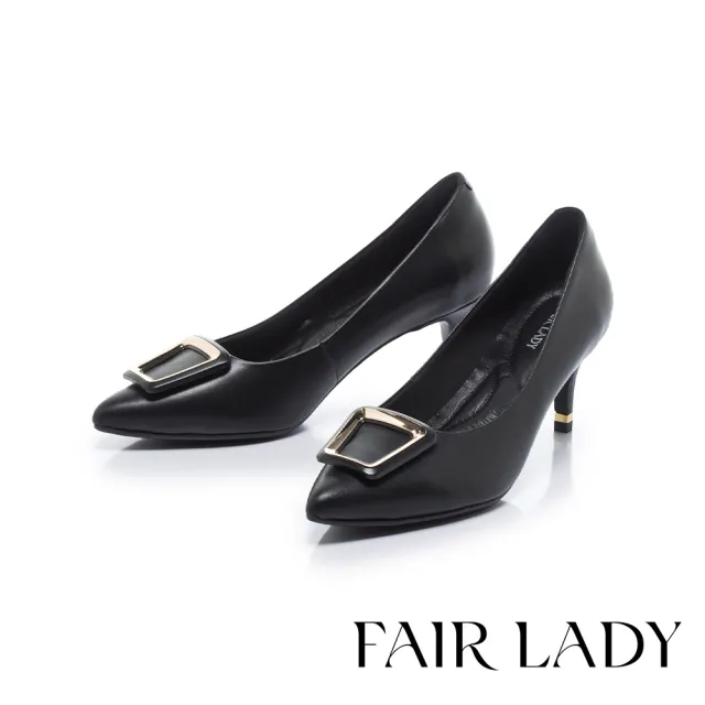 【FAIR LADY】芯太軟 俐落質感牛皮方釦細高跟鞋(黑/602866 女鞋)