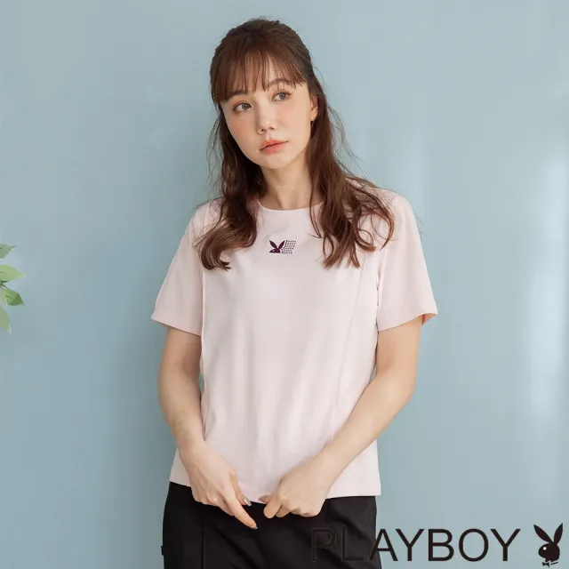 【PLAYBOY】涼感雙色立折T-SHIRT - 淺粉色