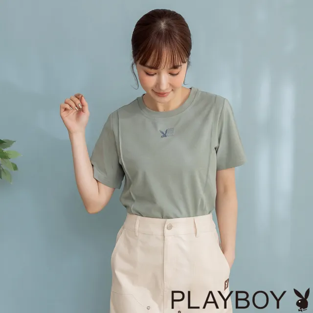 【PLAYBOY】涼感雙色立折T-SHIRT - 灰藍色