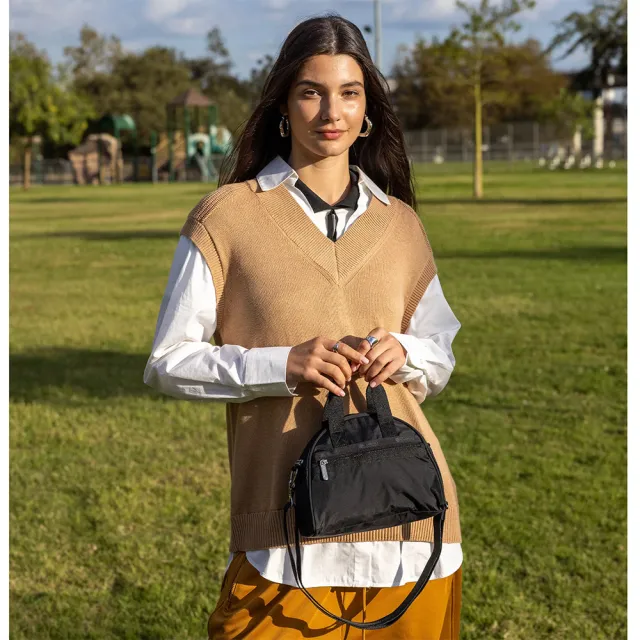 【Lesportsac】Round Small Satchel 手提肩背兩用包 側背包 手拿包 手提袋 半圓包 送禮 推薦(永恆黑)